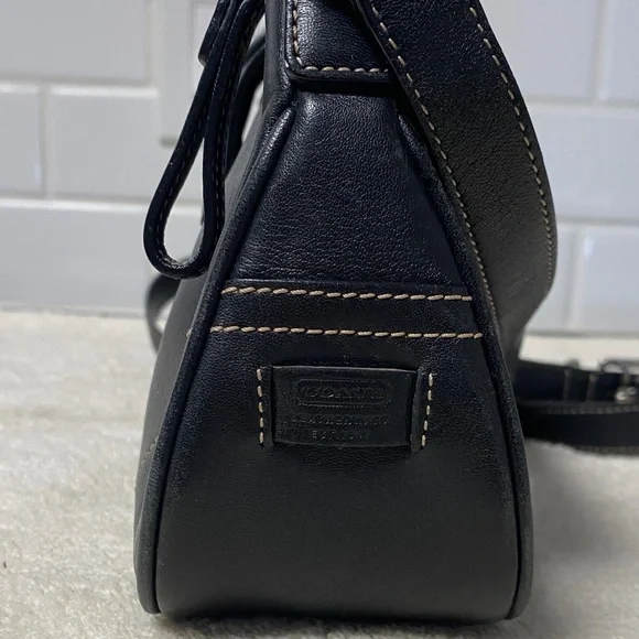Coach Black Leather Shoulder Bag with Buckle - Picture 7 of 11